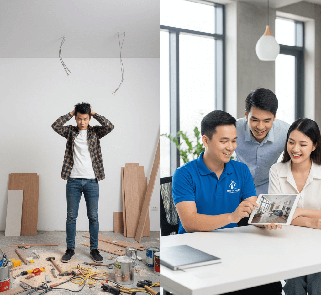 So sánh giữa việc tự làm nội thất và quy trình làm việc chuyên nghiệp của công ty trọn gói