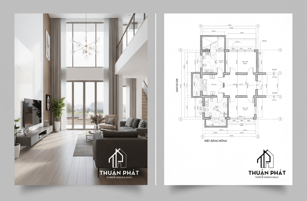 Bản vẽ 3D nội thất được đặt cạnh bản vẽ kết cấu, minh chứng cho sự đồng bộ hóa tuyệt đối ngay từ giai đoạn làm móng