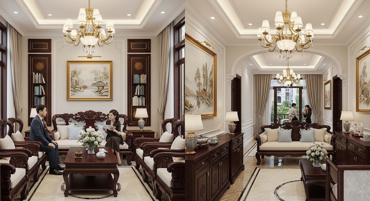 Nắm Vững Nguyên Tắc & Phong Cách Bố Trí Nội Thất: Bí Quyết Cho Ngôi Nhà Hoàn Hảo 4 Khám phá vẻ đẹp sang trọng, uy nghi của nội thất phong cách Cổ điển hoặc Tân Cổ điển. Hình ảnh thể hiện sự tinh tế vượt thời gian với các chi tiết chạm khắc tỉ mỉ, lấy cảm hứng từ kiến trúc cung điện châu Âu và Hy Lạp-La Mã, kiến tạo không gian sống đẳng cấp.